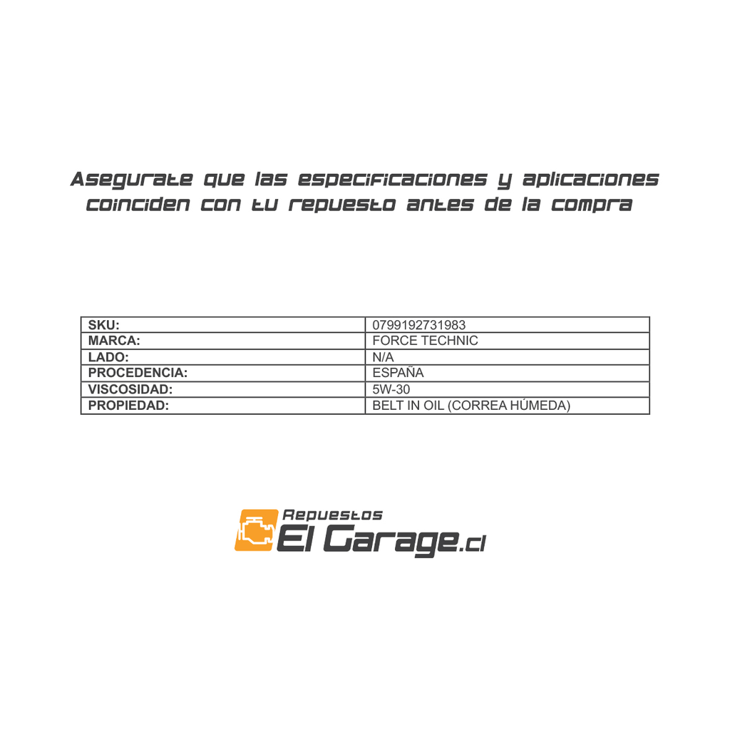 0799192731983 ACEITE MOTOR 5W30 SINT. CORREA HUMEDA (4Lt) FORD ECOSPORT 18-23 1.5 FORCE TECHNIC 5.webp